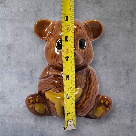 Vintage Ceramic Teddy Bear Honey Jar Brown Bear w Lid Cottagecore Cute Decor - Picture 12 of 13